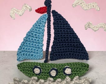 Sail Boat Crochet Pattern Ship Applique Patch US version Instant PDF Download