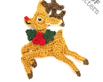 Crochet Pattern - Instant PDF Download - Xmas Reindeer Crochet Applique Pattern applique