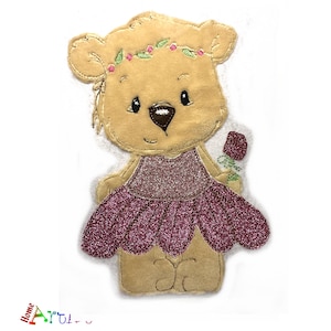 Bear Girl Glitter Applique Embroidered Felt Patch