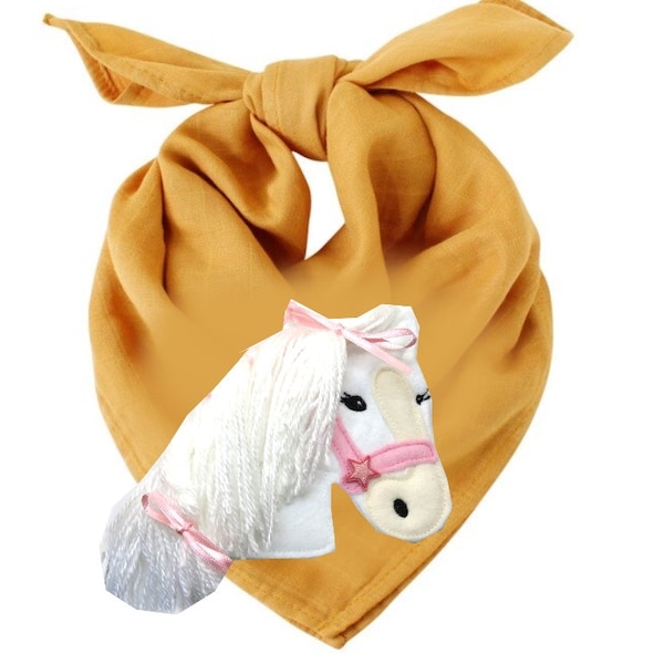 Musselintuch Halstuch Dreieckstuch Schal für Baby und Kleinkinder Horse Pony Felt Applique -  free color choice