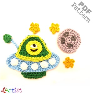 Crochet Pattern Spaceship Applique Patch US version Instant PDF Download