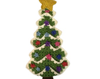 Crochet Christmas Tree Applique: Customizable Colors, Cotton Thread Embroidery Patch