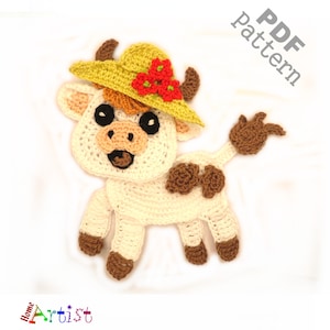Crochet Pattern Farm Cow Hat Applique Patch US version Instant PDF Download