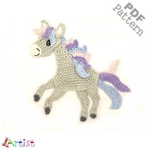 Patrón de crochet para apliques de unicornio y caballo, versión estadounidense, descarga instantánea en PDF