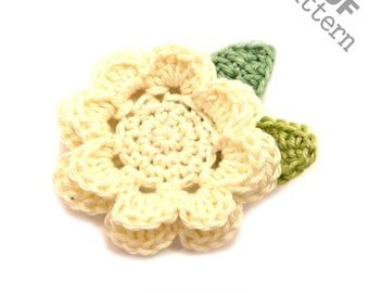Crochet Pattern Flower 8 Petals Leaf Applique US version Instant PDF Download