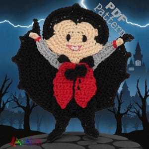 Crochet Pattern Vampire Dracula Halloween Applique Patch US version Instant PDF Download
