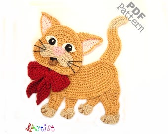Patrón de crochet para apliques de lazo de gato y gatito Versión estadounidense Descarga instantánea en PDF