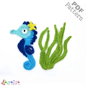 Crochet Pattern Seahorse Sea Plants Applique Patch US version Instant PDF Download