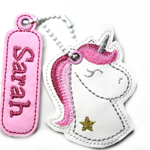 Einhorn Unicorn Pferd Pony Schlüsselanhänger Name Anhänger personalisiert Schlüsselring Rucksack Kofferanhänger Schultasche Schulranzen Name