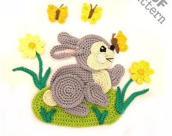 Crochet Pattern - Instant PDF Download - Bunny Easter Rabbit Crochet Applique Pattern applique