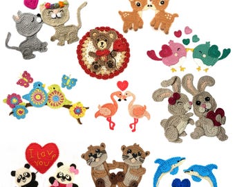 Custom Crochet Applique: Cat, Otter, Flamingo, Panda, Birds (Sew-On)
