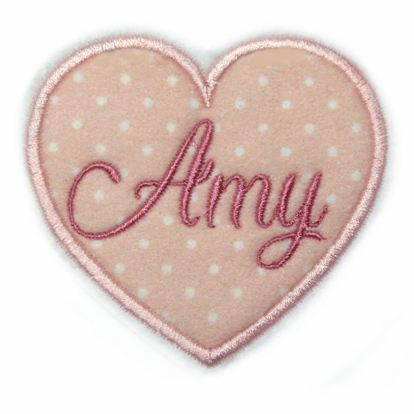 Applikation Wunschname Herz  Namensschild gestickt bestickt mit Wunschtext  Felt Applique Name Patch -  free color choice Aufnäher