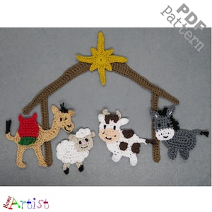 Crochet pattern Nativity Scene Christmas Palm tree donkey sheep camel cow Applique Patch US version Instant PDF Download