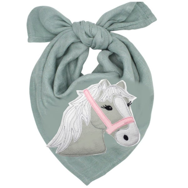 Musselintuch Halstuch Dreieckstuch Schal für Baby und Kleinkinder Horse Pony Felt Applique -  free color choice