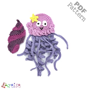 Crochet Pattern  Jellyfish Shell  Applique US version Instant PDF Download