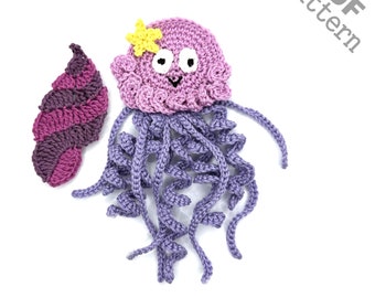 Crochet Pattern - Instant PDF Download - Jellyfish + Shell crochet Applique Pattern applique