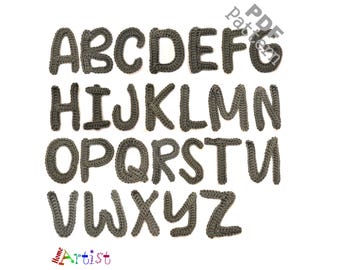 Crochet Alphabet Uppercase Letters Applique Pattern Lettering 2  US version Instant PDF Download