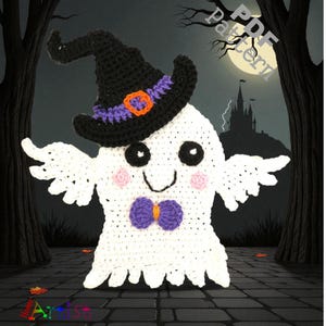 Crochet Pattern Ghost Hat Halloween Applique Patch US version Instant PDF Download