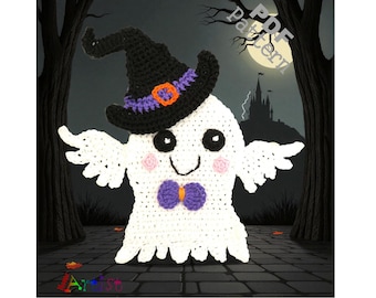 Crochet Pattern Ghost Hat Halloween Applique Patch US version Instant PDF Download