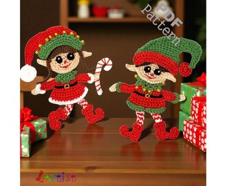 Crochet Pattern Happy Elf Duo Chrisrmas Applique Patch US version Instant PDF Download