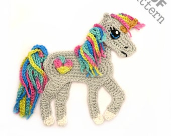 Crochet Horse Unicorn Applique Pattern with 3D Crest PDF Download ENG