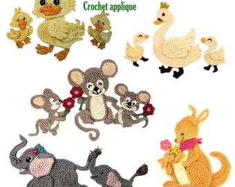 Crochet Animal Applique: Mom and Baby, Custom Colors, Sew-On Patch