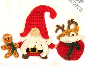 Crochet Christmas Gnome Applique Pattern Winter Set Holiday Baby Blanket Decor Ornament Gift