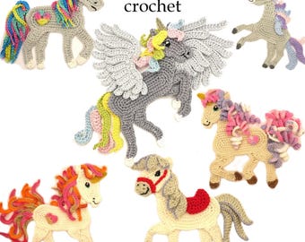 Crochet Unicorn & Horse Applique: Custom Color, Cotton Thread (5x6)