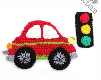 Crochet Pattern - Instant PDF Download - Car crochet plus traffic light applique