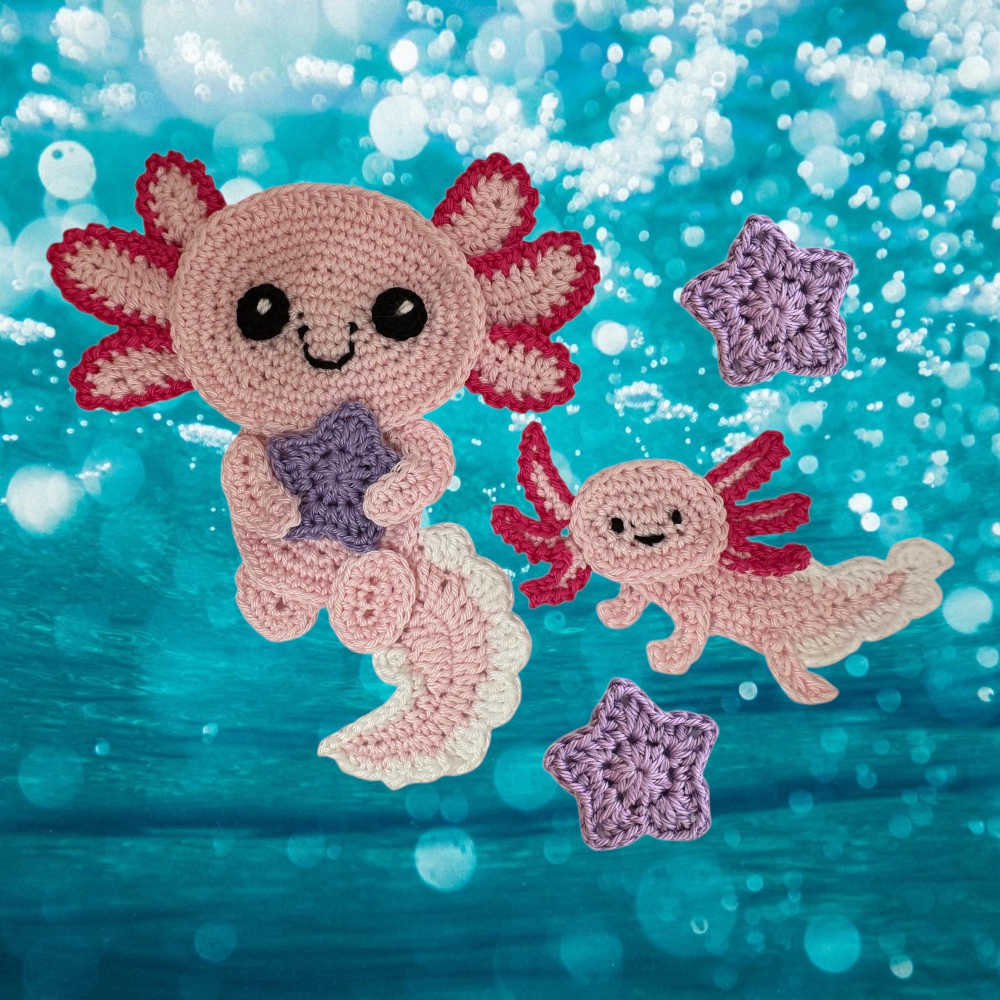 Crochet Axolotl Applique Pattern: Mom & Baby Water Creature (PDF Download)