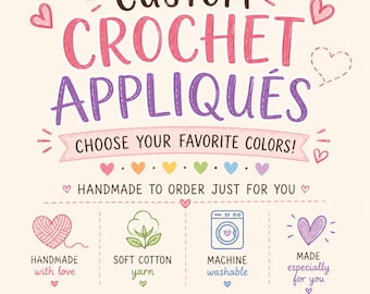 Custom Crochet Cotton Appliqué Patch, Handmade Embellishment for Bags, Jackets, Quilts (Choose Colors)