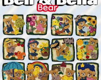 Crochet Bear Applique Pattern: Granny Square Patch Story Teller Blanket 12/12 (PDF Download)