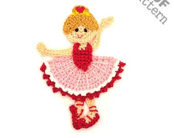 Ballet Crochet Pattern Ballerina 4 Applique Patch US version Instant PDF Download