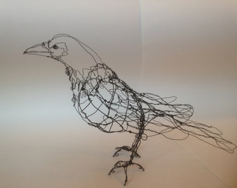 Standing Black Raven-Wire Drawing Sculpture art