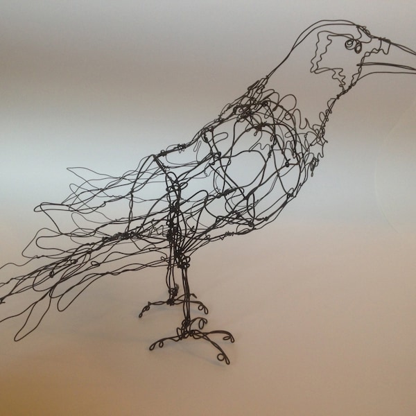 Standing Black Raven-Wire Drawing Sculpture art