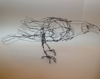 Standing Black Raven-Wire Drawing Sculpture art