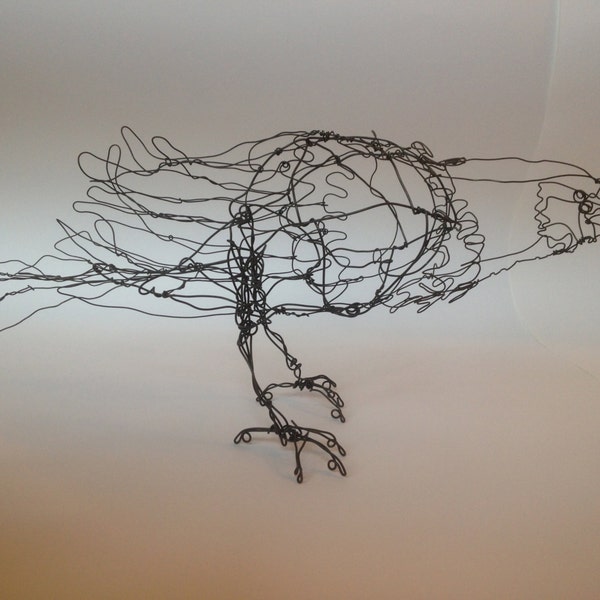 Standing Black Raven-Wire Drawing Sculpture art