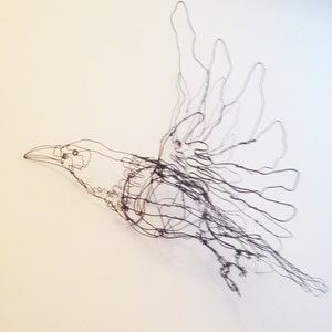 Flying Black Raven-Wire Drawing Sculpture art image 3