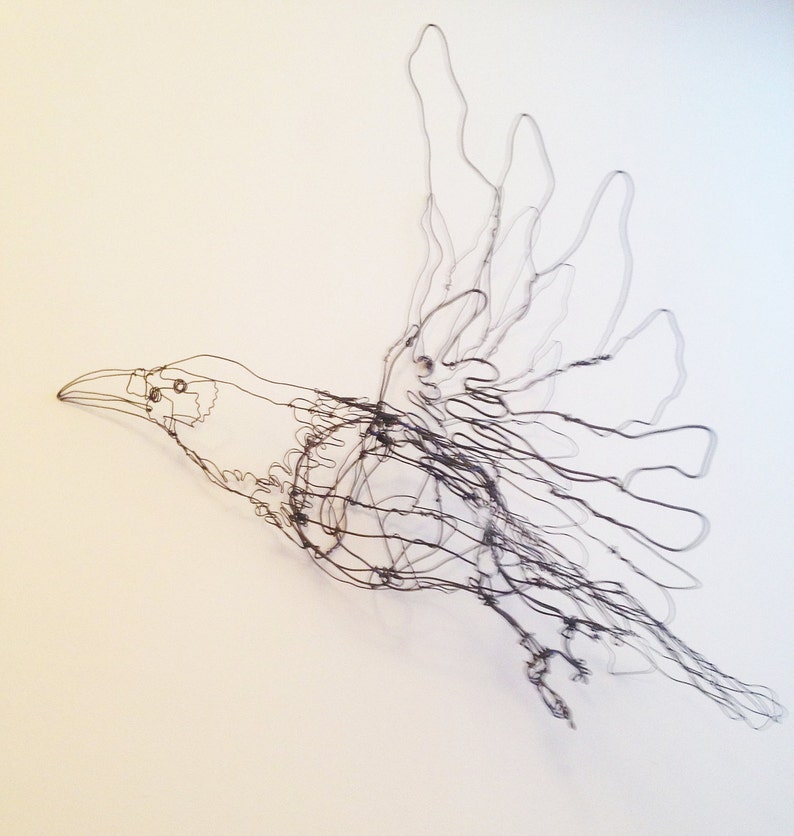 Flying Black Raven-Wire Drawing Sculpture art image 3