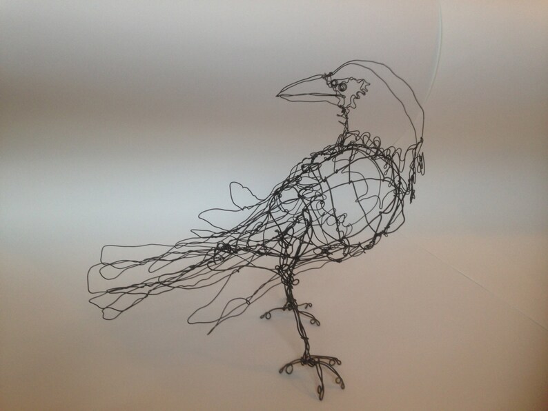Standing Black Raven-Wire Drawing Sculpture art image 1