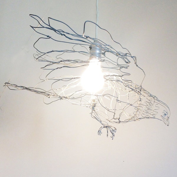Bird Chandelier 25" wingspan-Wire Drawing Sculpture Art