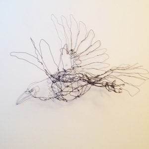 Flying Black Raven-Wire Drawing Sculpture art image 1