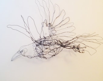 Flying Black Raven-Wire Drawing Sculpture art