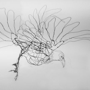 Flying Black Raven-Wire Drawing Sculpture art