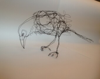 Standing Black Raven-Wire Drawing Sculpture art