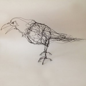 Standing Black Raven-Wire Drawing Sculpture art