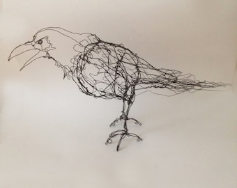 Standing Black Raven-Wire Drawing Sculpture art