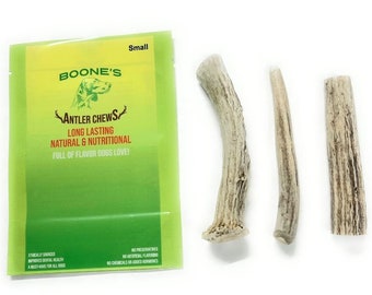 Boone's Antler Chews - Natural Shed, Texas Premium White Tail Deer, 4-6 in, 3 Pack (Small to Medium)