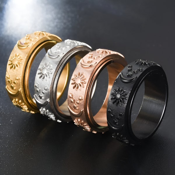 Drehring mit Sonne, Mond und Sternen, Anti-Stress-Ring, Geschenk für Sie/Ihn, Freundschaftsgeschenk, Fidget-Ring, Drehring, Entspannungsring