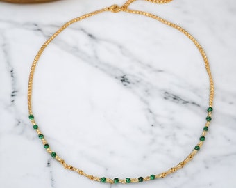 Gold 14K with emerald green necklace, gift for mother, gift for her, summer jewelry